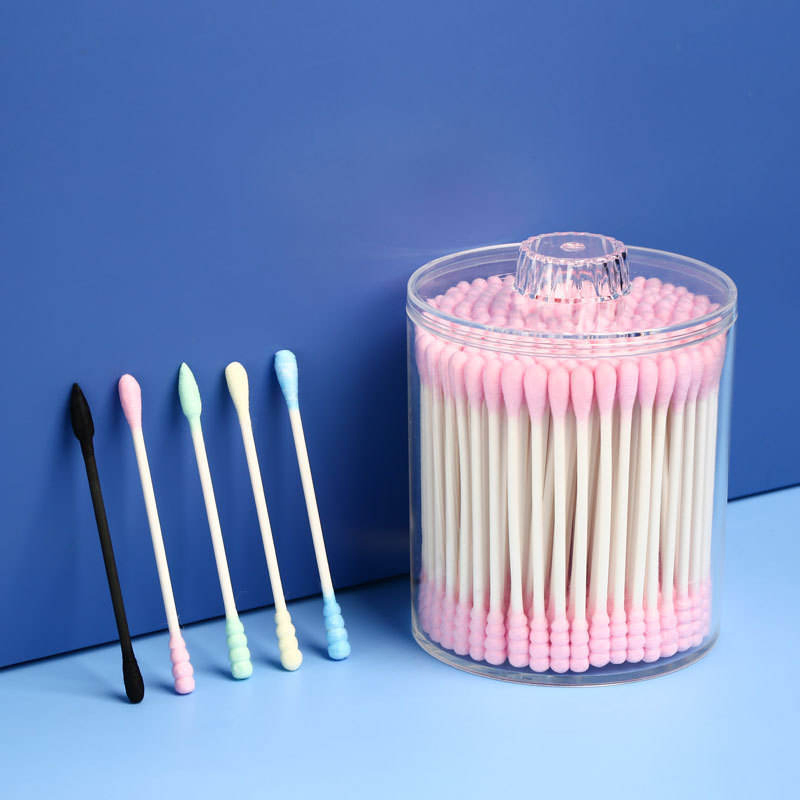 a Box of 20o Colored Cotton Swabs in a Highly Transparent Box.