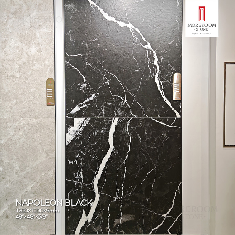 Large Format Tile Napoleon Black Marble Slabs for Sophisticated Dark Interior Themes