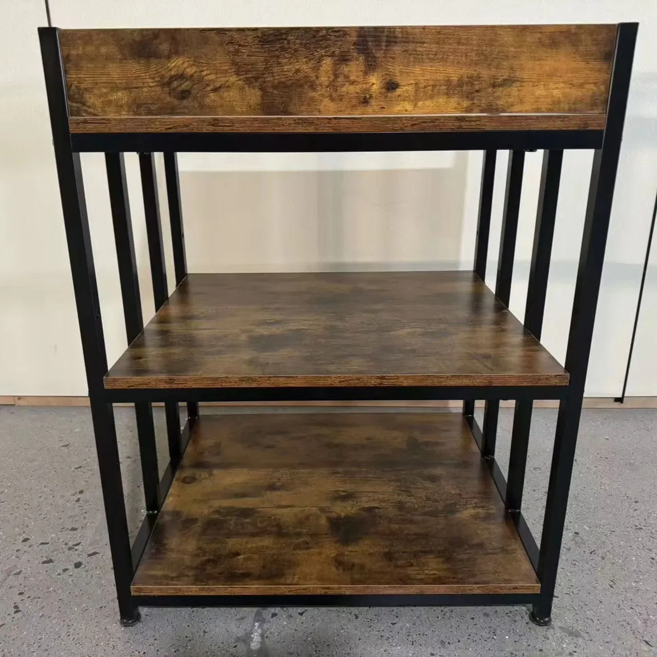 Stylish Wooden and Metal Rectangular Side Table with Storage
