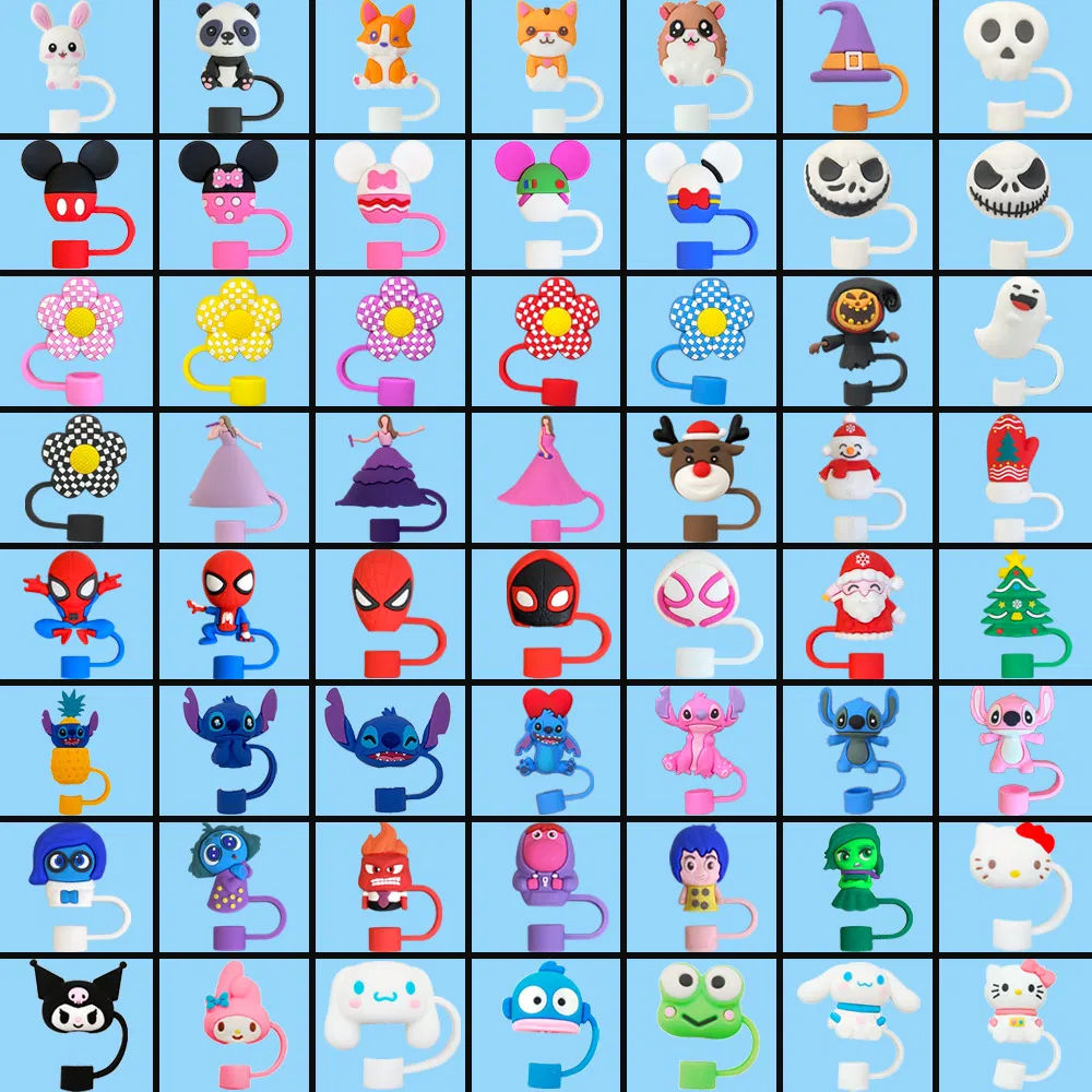 Hot Sale New 56 Cute Cartoon Straw Covers, Straw Dust Plugs, Food-Grade 10mm Straw Caps