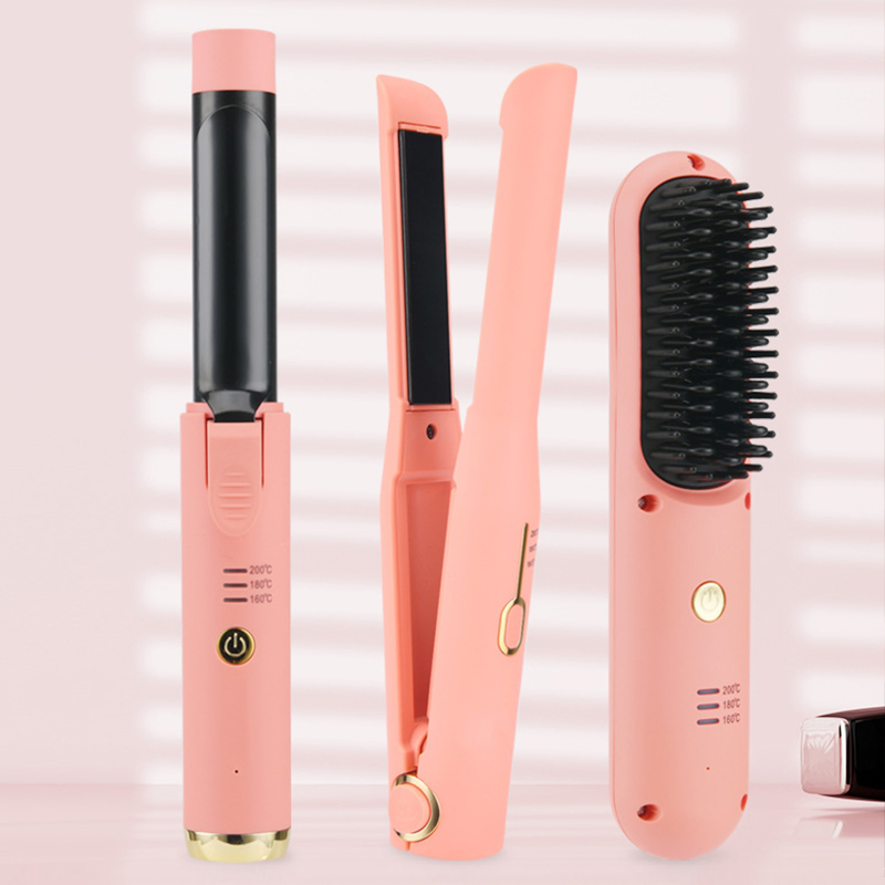 New Product 3 in 1 Hair Straightener & Curler Portable Hair Styling Kit with Comb Curling Iron and Straightener Home Use