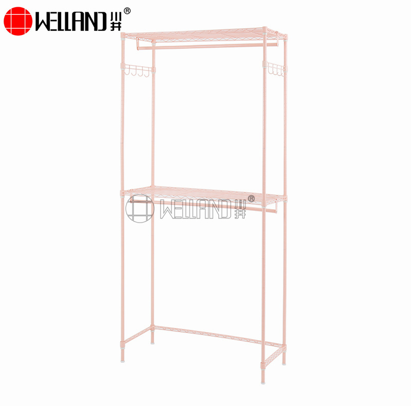 Vertical Epoxy Coated Color 2 Shelves Metal Storage DIY Garment Rack with 2 Clothes Hanger
