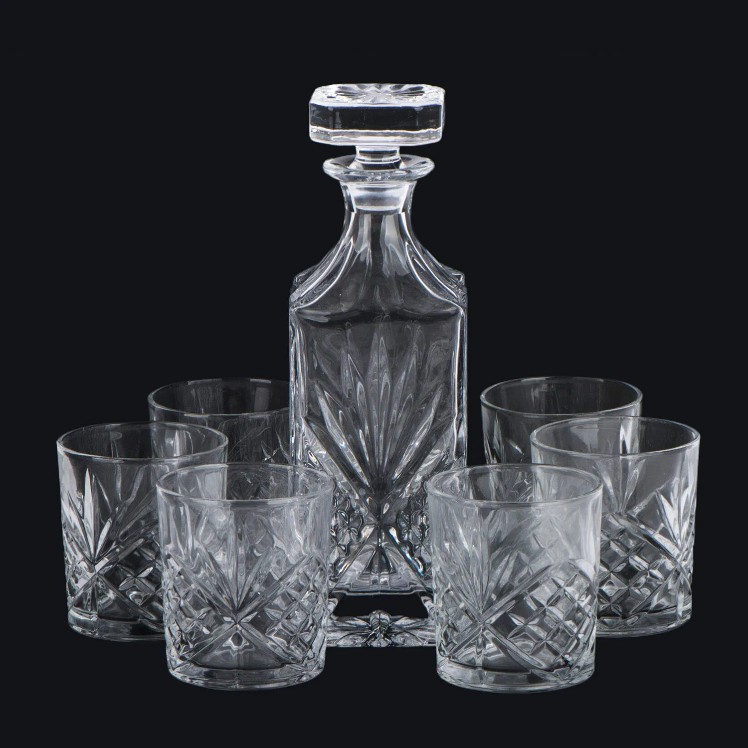 Square Transparent Glass Wine Bottle with Glass Cup Set for Wine Storage & Container