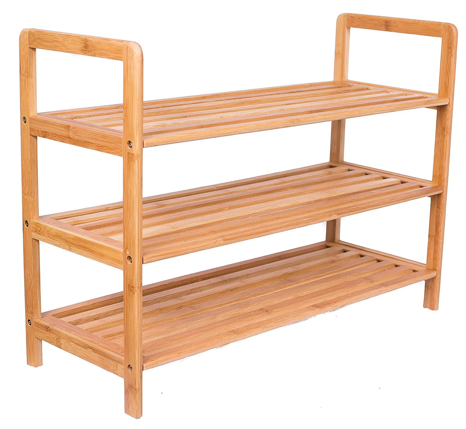 Natural Three-Tier Free Standing Bamboo Shoe Rack with Handles Bamboo Display Rack