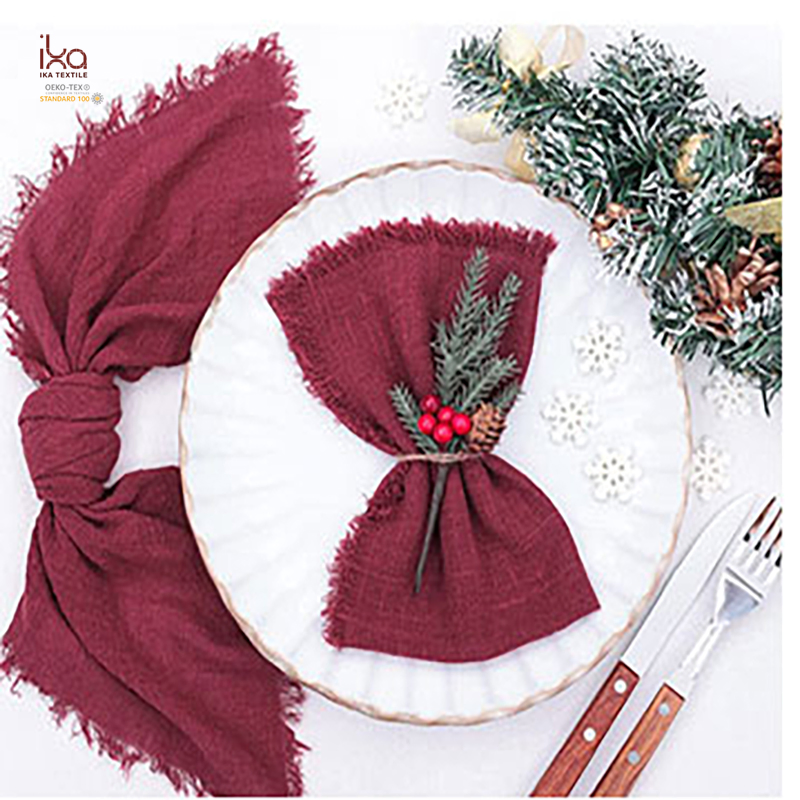 Wedding Personalized Cloth Eco Friendly White Logo Embroidered Cotton Linen Custom Printed Restaurant Table Napkin with Hemstitch