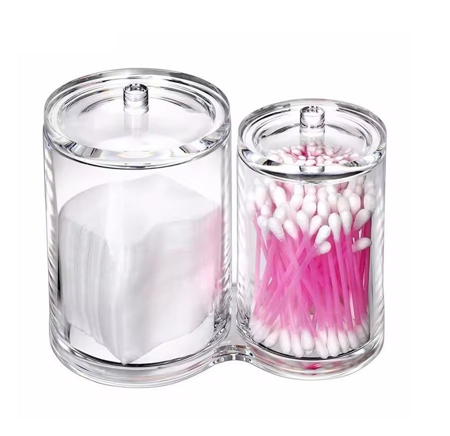 Promotion Gift Acrylic or PS Desktop Beauty Makeup Double Jars Organizer with Lids