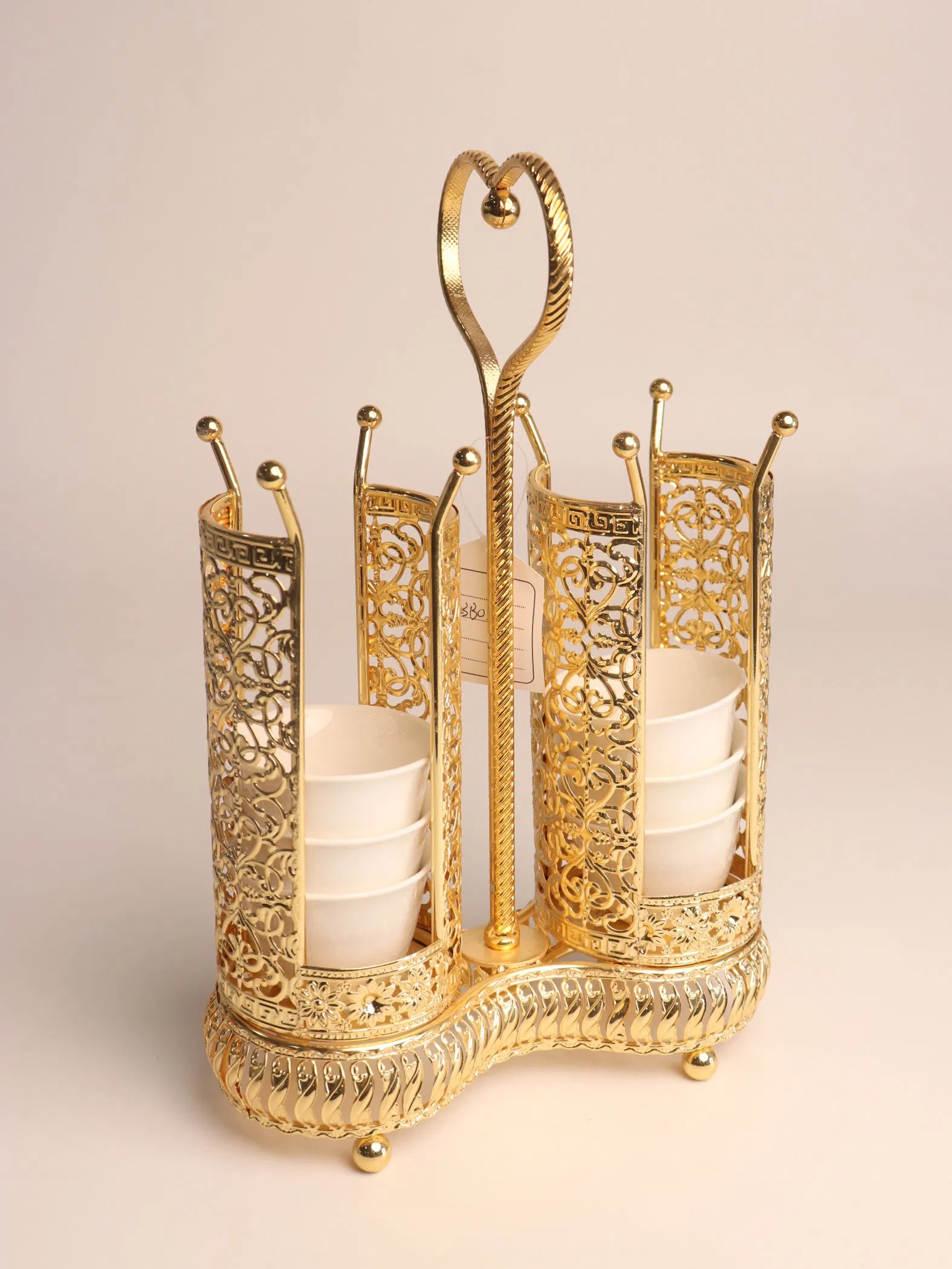 Gold-Plated Iron Frame with Ceramic Tea Cup Decoration Set
