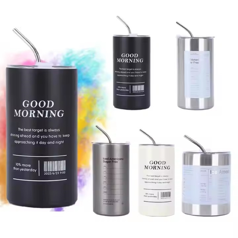 Термокружка из нержавеющей стали с крышкой и трубочкой