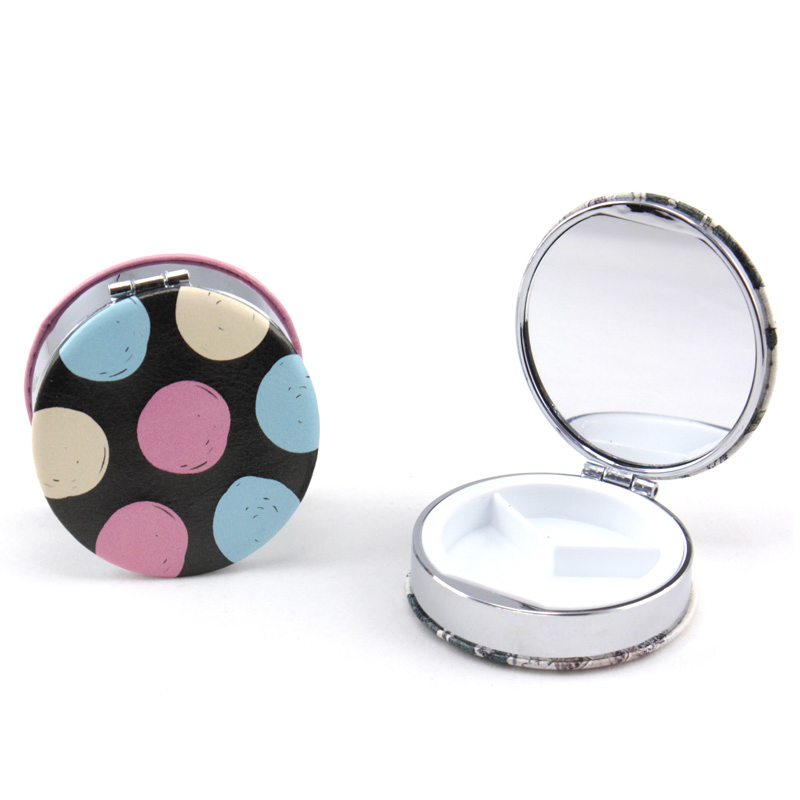 Stylish Portable Mini Round Pill Box with Mirror