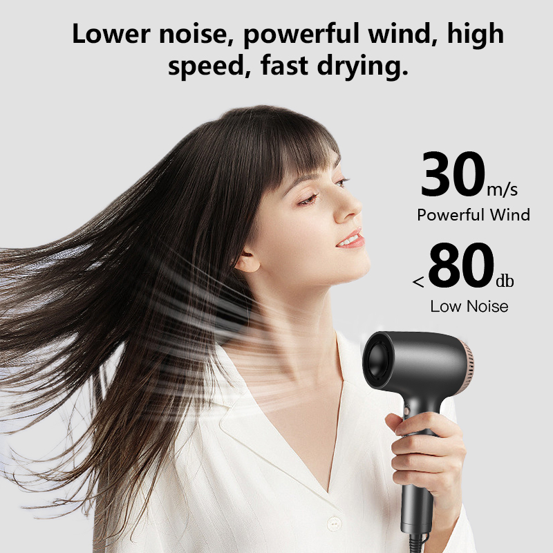 Professional Negative Ion Brushless Electric High-Speed Hair Dryer, Noise Free, Mini Compact and Portable