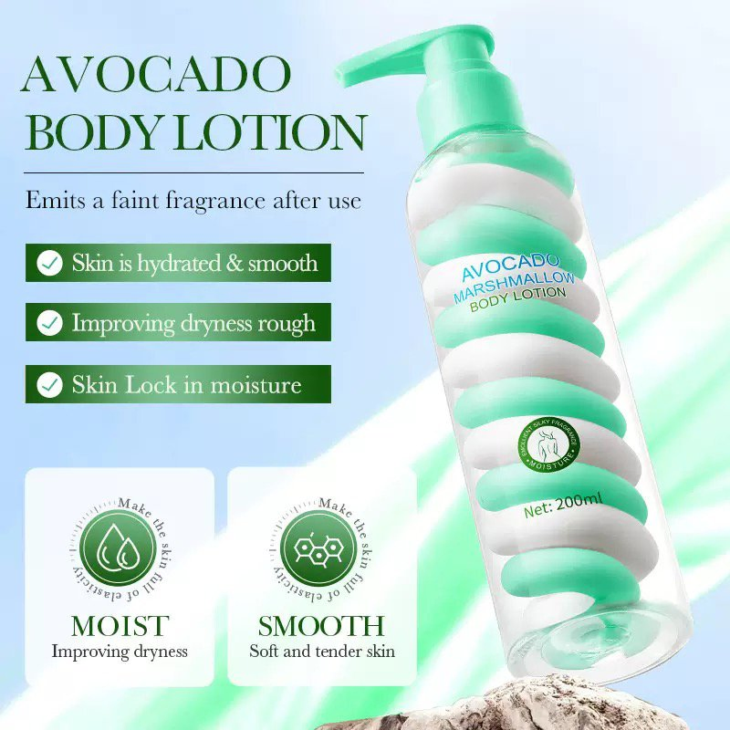 200ml Body Lotion Cream Care Moisturizing Aroma Niacinamide Avocado Body Lotion with Fragrance Whitening Face Body Cream