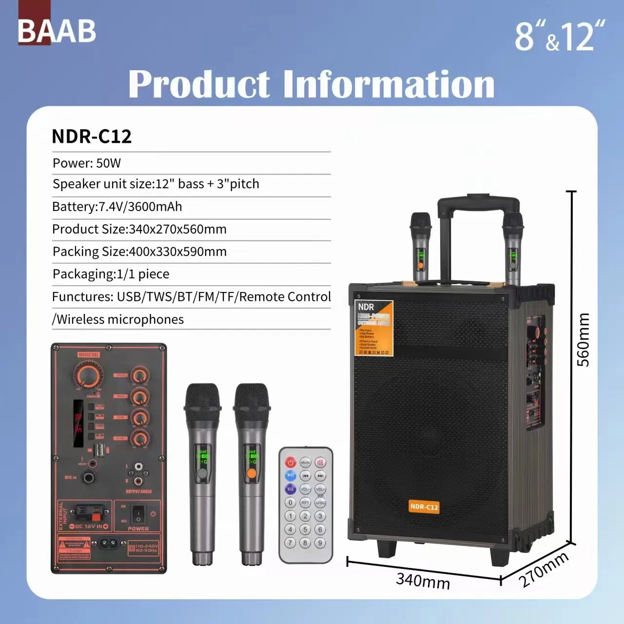 Портативная беспроводная колонка NDR-C12 на тележке