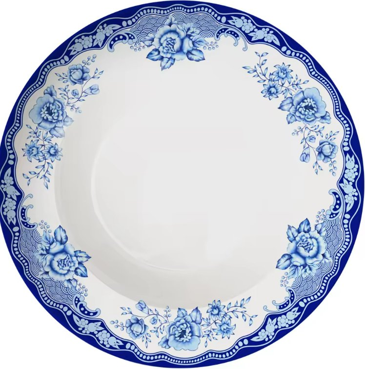 Керамические тарелки сине-белые с цветами, набор для сервировки