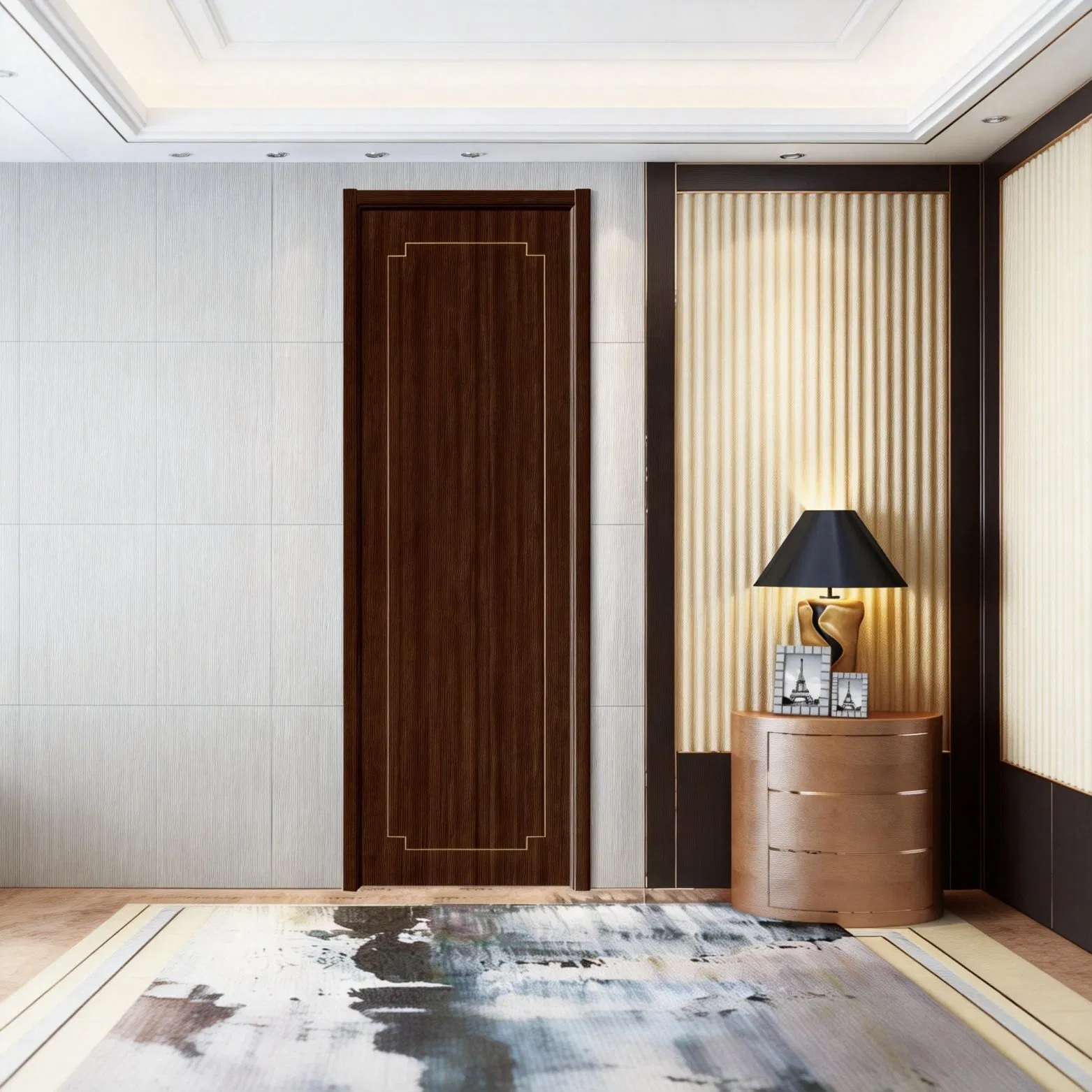 Luxury Minimalist Classic Wooden Interior Wood Security Door with Solid Core Structure for Apartment Bedroom Hotel Interior Use