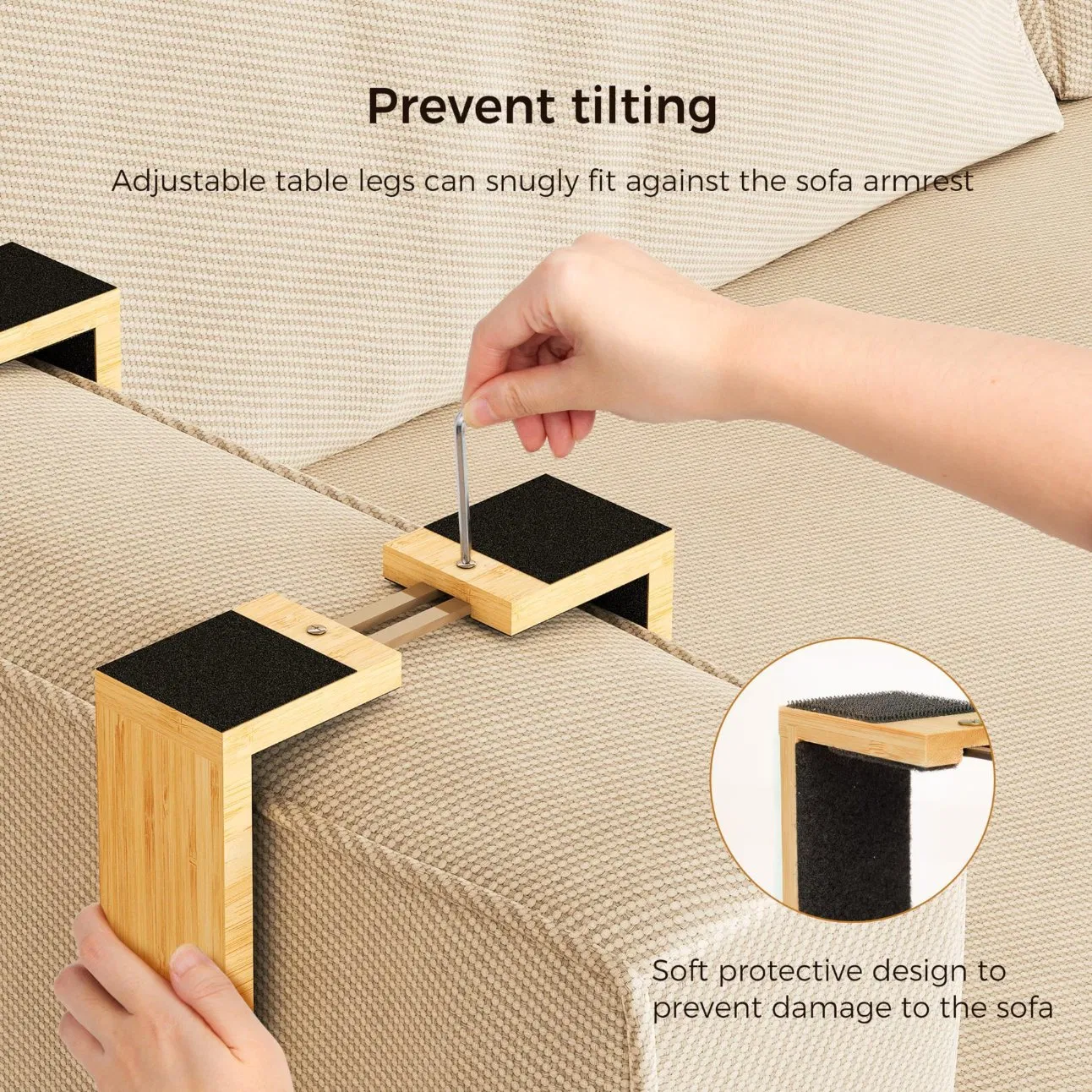 Minimalist Bamboo Couch Arm Table with Rotating Phone Holder