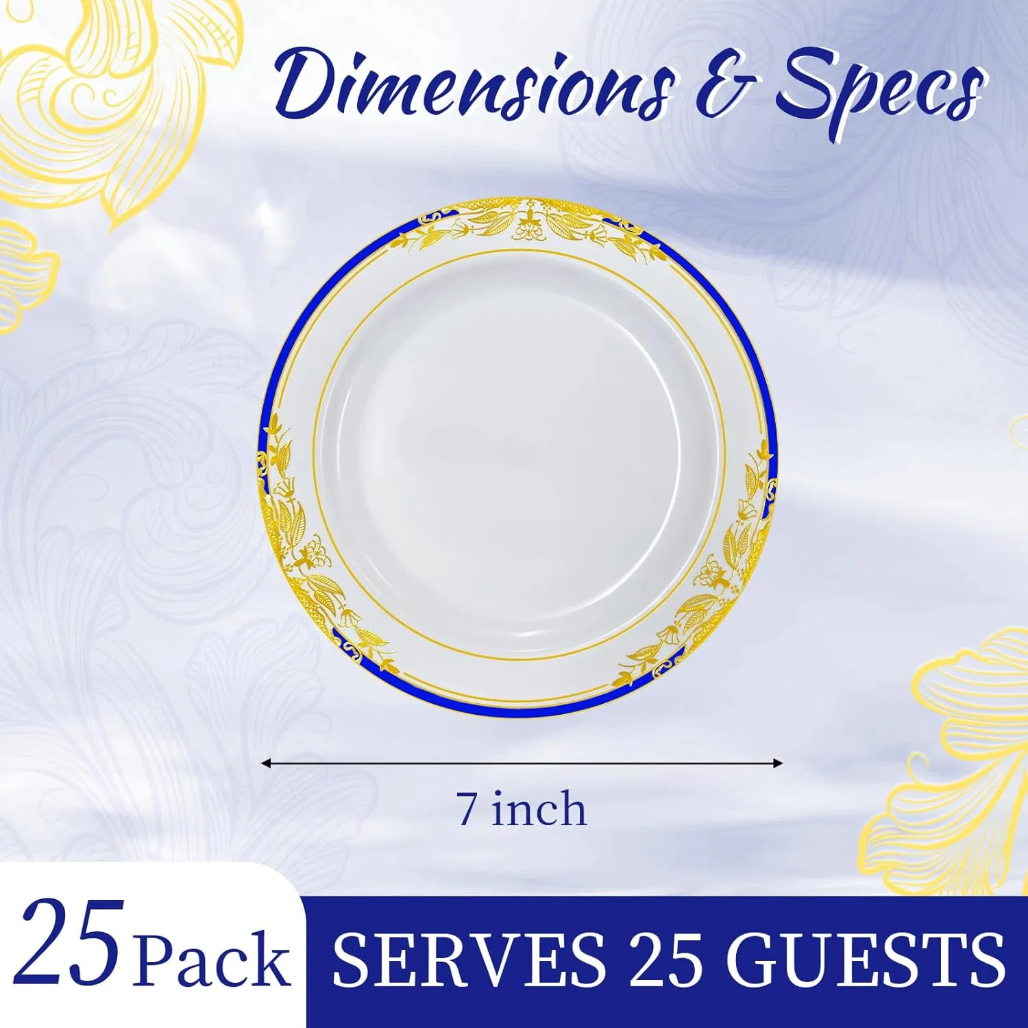 Elegant 7-Inch Disposable Plastic Plates with Floral Trim