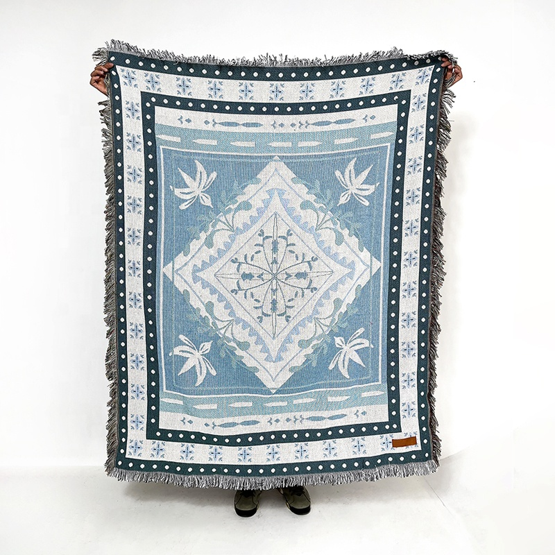 Custom Woven Blanket Tapestry Throw Cotton Blanket with Matching Tote Bags Custom
