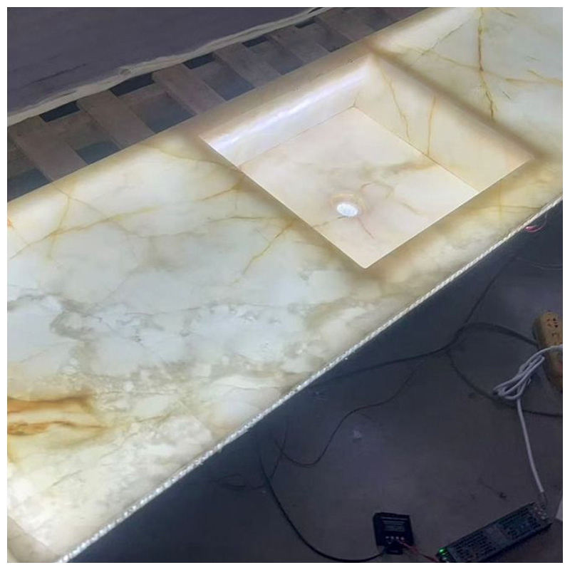 Translucent Snow White Onyx Marble Vanity Tops