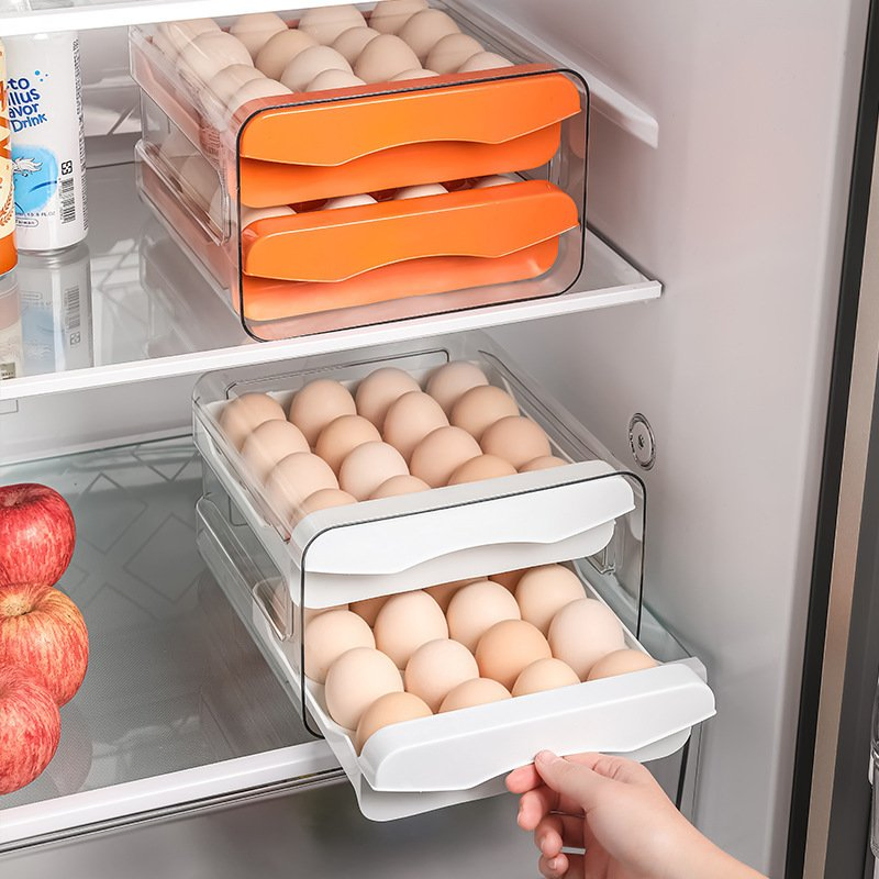 Modern Double-Layer Pet Plastic Thickened Fresh-Keeping Egg Storage Box for Kitchen Refrigerator