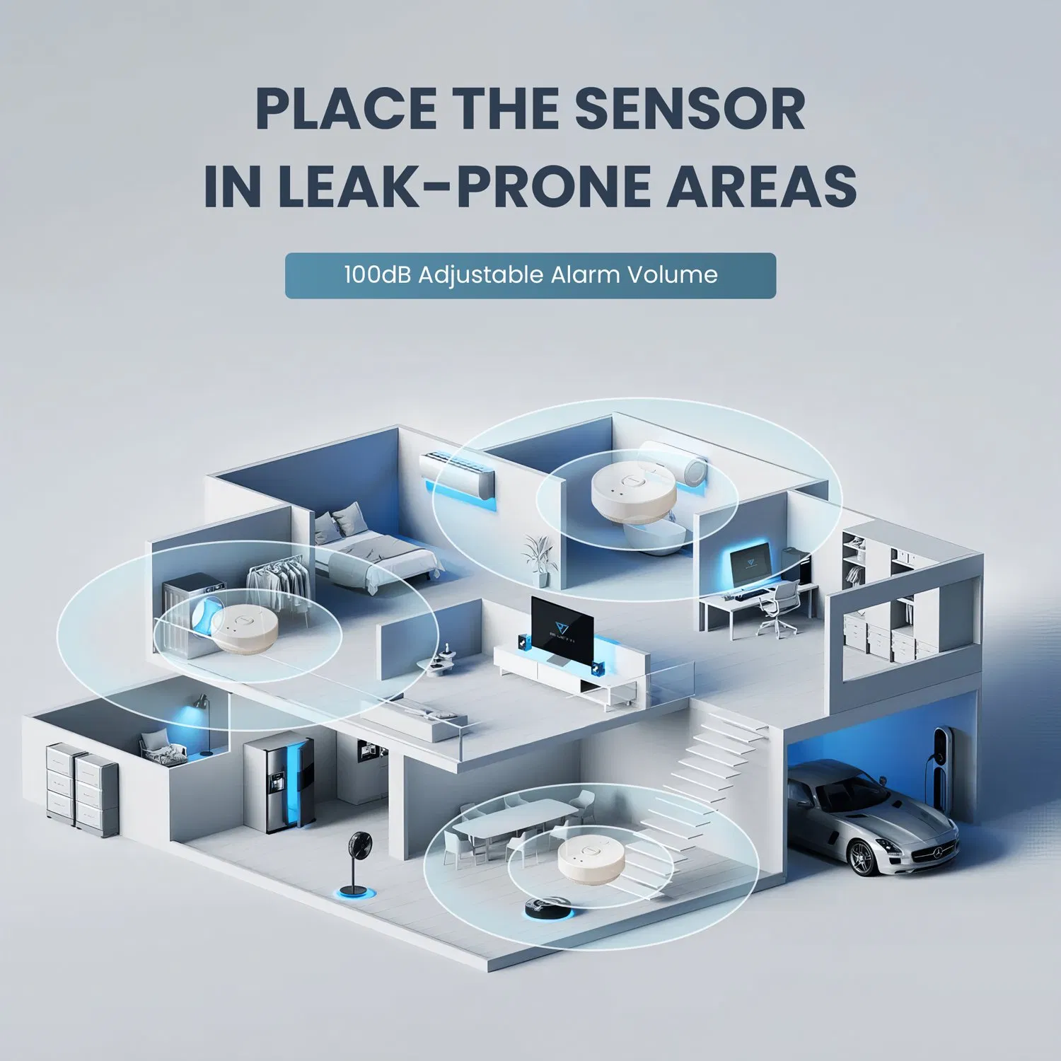 Smart APP Control Instant Alert Auto Closure Automatic Shutoff Valve Water Leak Detector