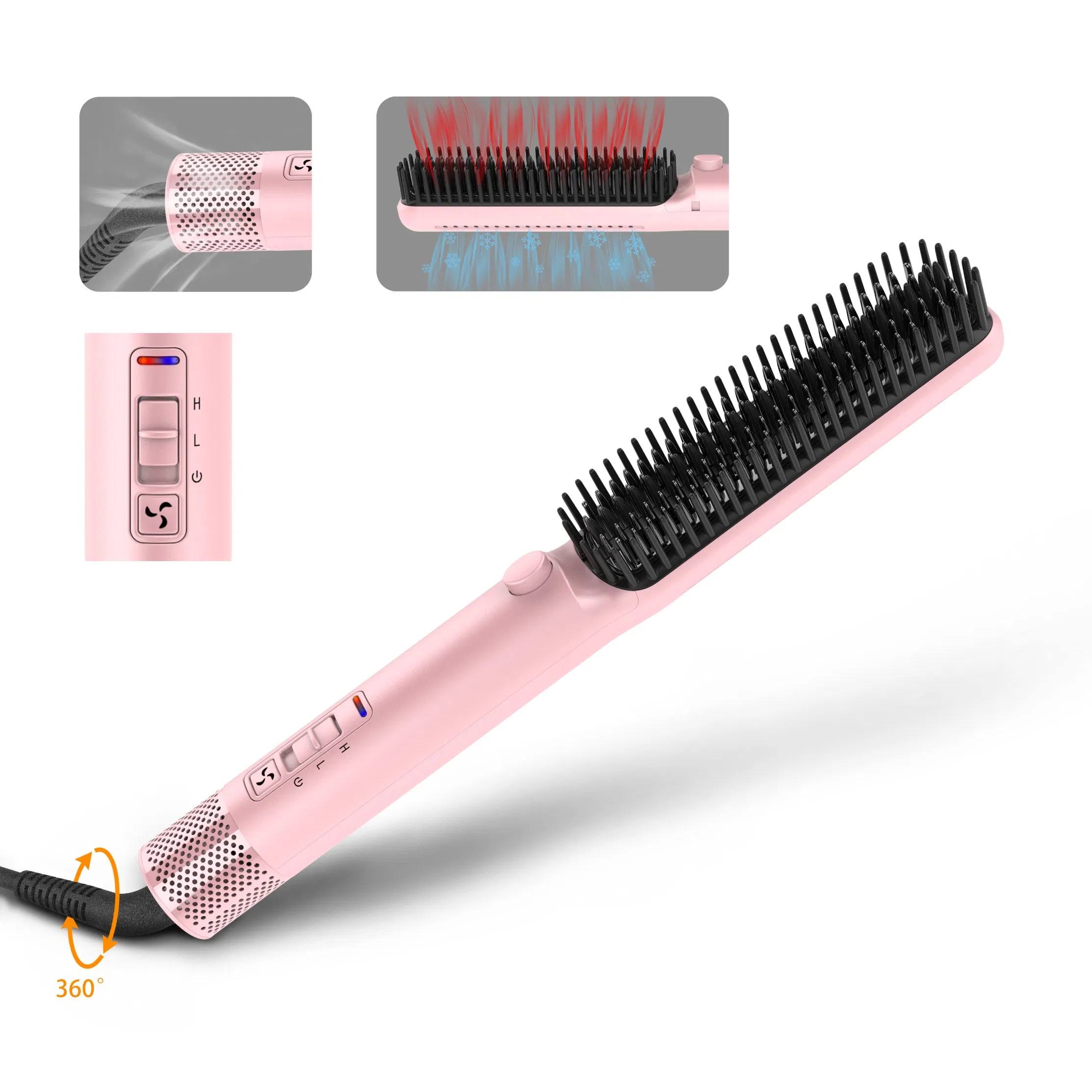 Bidisco 1-Inch Semi-Automatic Electric Hair Straightening Brush Airflow Styling Tool for Enhanced Hair Smoothness