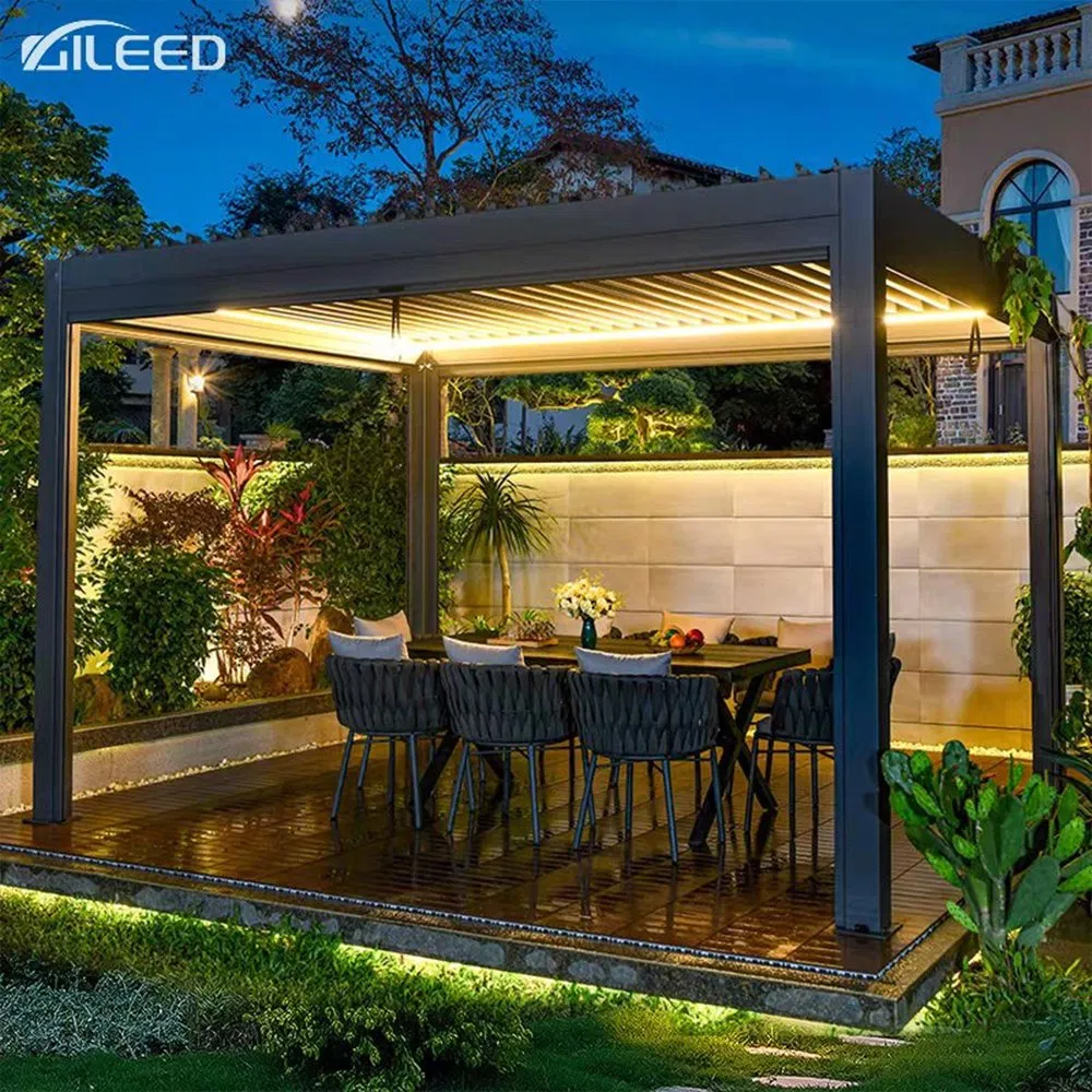 Automatic Pavilion Metal Multi-Function Leisure Outdoor Shutter Sheltering Pergola