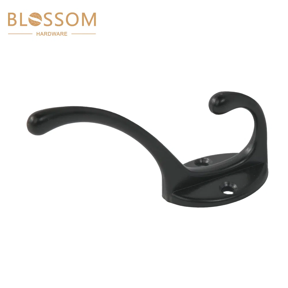 Commercial Grade Matte Black Dual Prong Robe Hooks Wall Mounted Metal Hanger for Hotel Bathroom