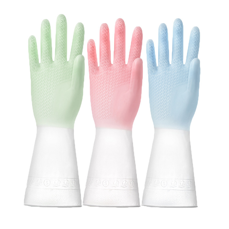 Transparent Two-Tone Waterproof Non-Slip Gloves for Household Cleaning