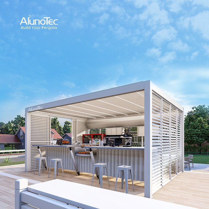 AlunoTec Motorized Aluminum Manual Louver Roof Cover Gazebo Home Furniture Garden Building Pergola