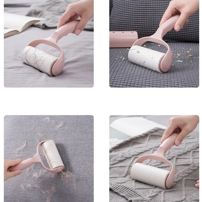 Portable Clothes Fur Fuzz Cleaner Extra Hair Trimmer Sticky Pet Hair Lint Remover with Cover Color Handle Lint Roller