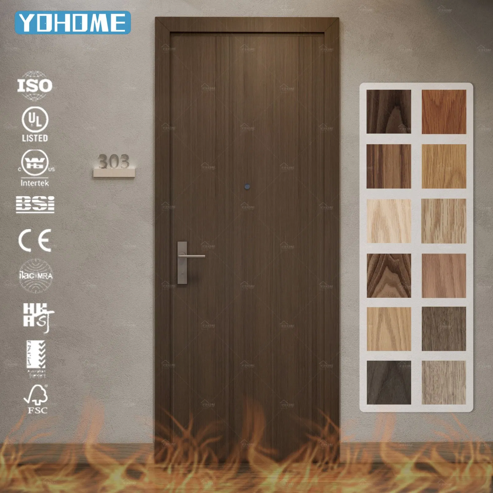 England Fire Door Factory Custom Modern Fd30 Fd60 Wooden Hotel Apartment Oak Veneer 44mm Thick Internal Doors