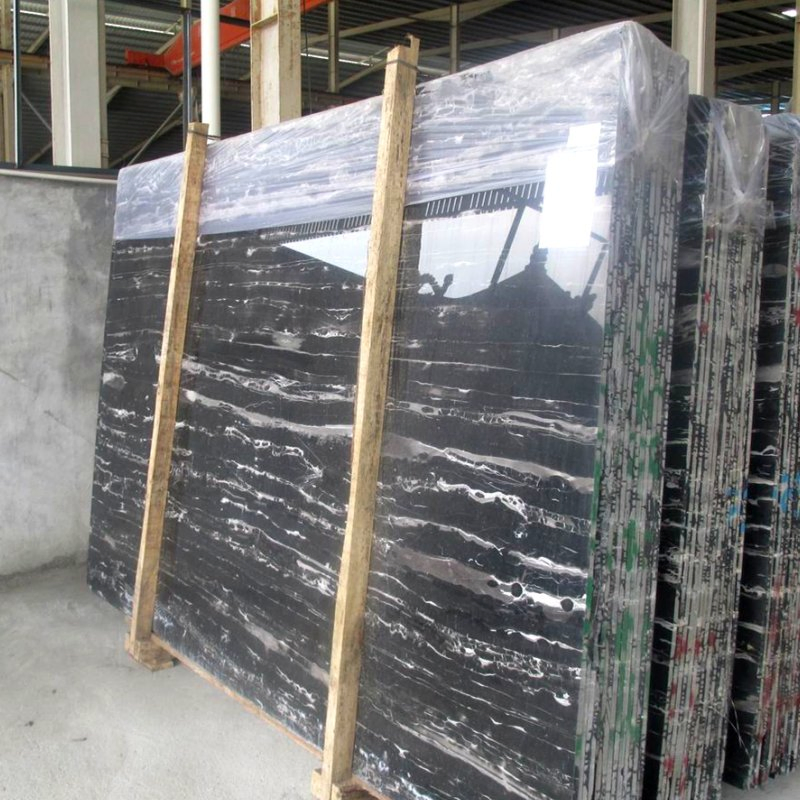 Black Marble Slab with Silver Veins Stone for Flooring/Wall Tile/Table Counter Top