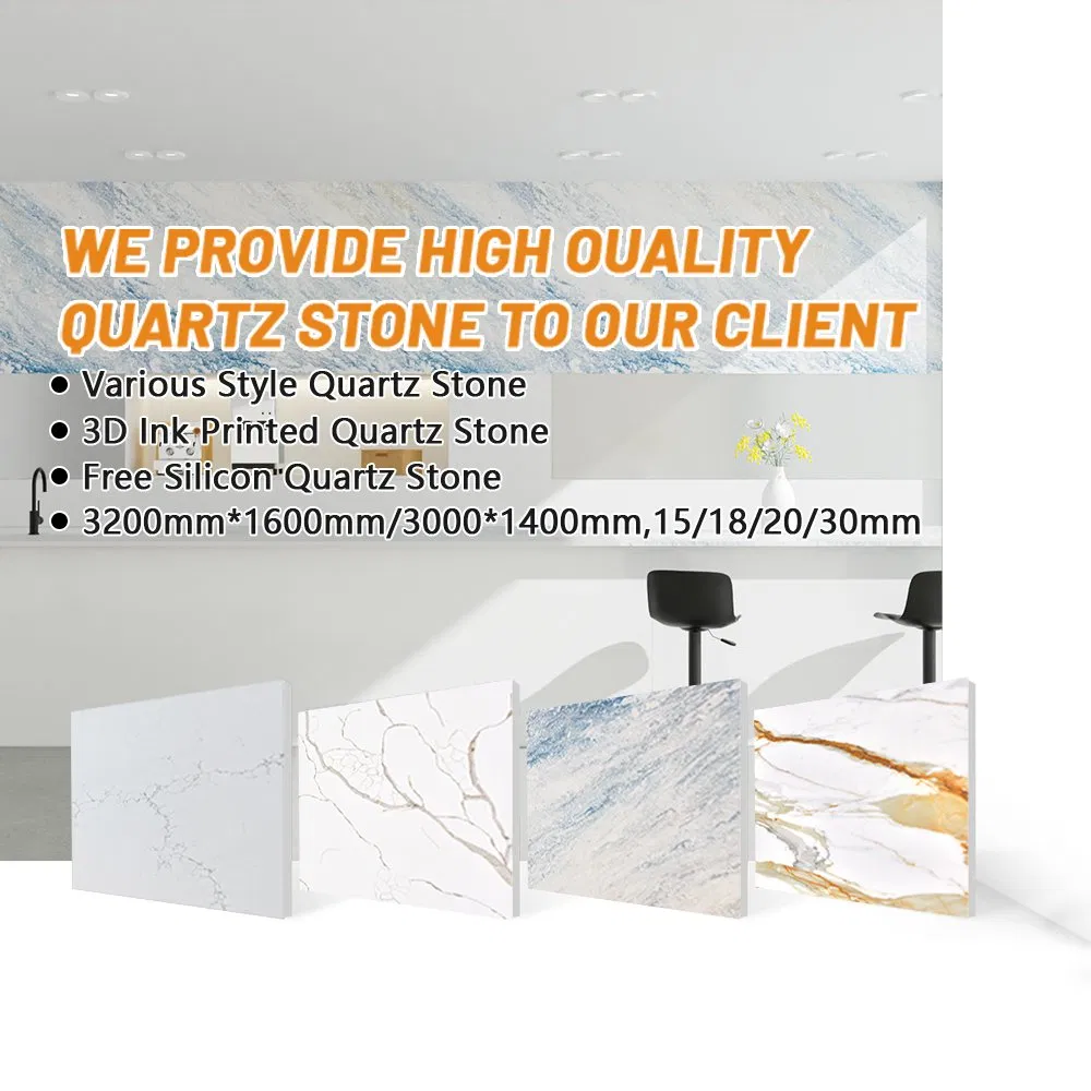 3D Ink Printed Artificial Quartz 2cm 3cm Thickness Calacatta Prefab Artificial Quartz Stone for Countertop