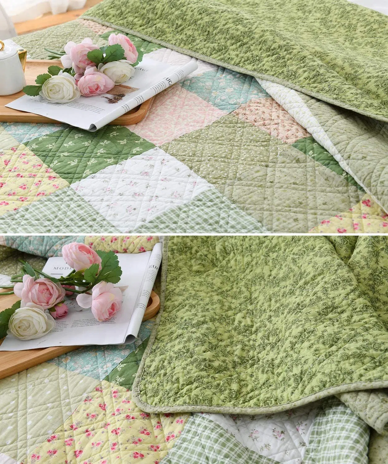 Oversized King Bedspread Quilt Set to The Floor, French Country Patchwork Pattern, Floral Paisley Prints, Beautiful Colors!