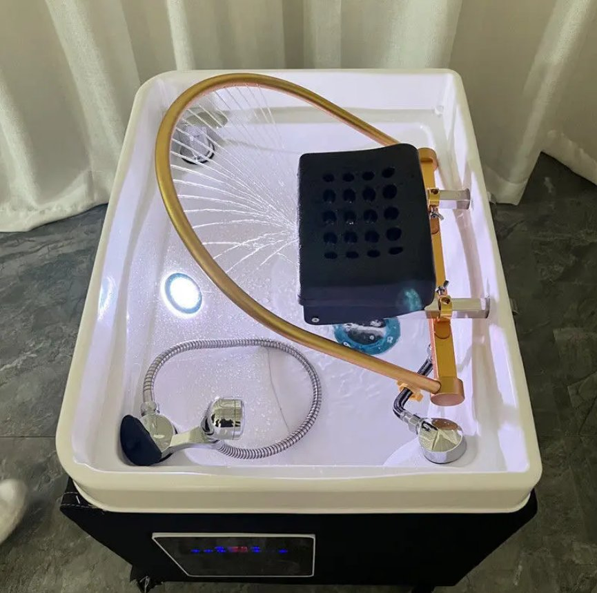 Professional Shampoo Portable White Shampoo Sink Bowl with Hydrotherapy Head Water Circulation Therapy and 60L Water Storage