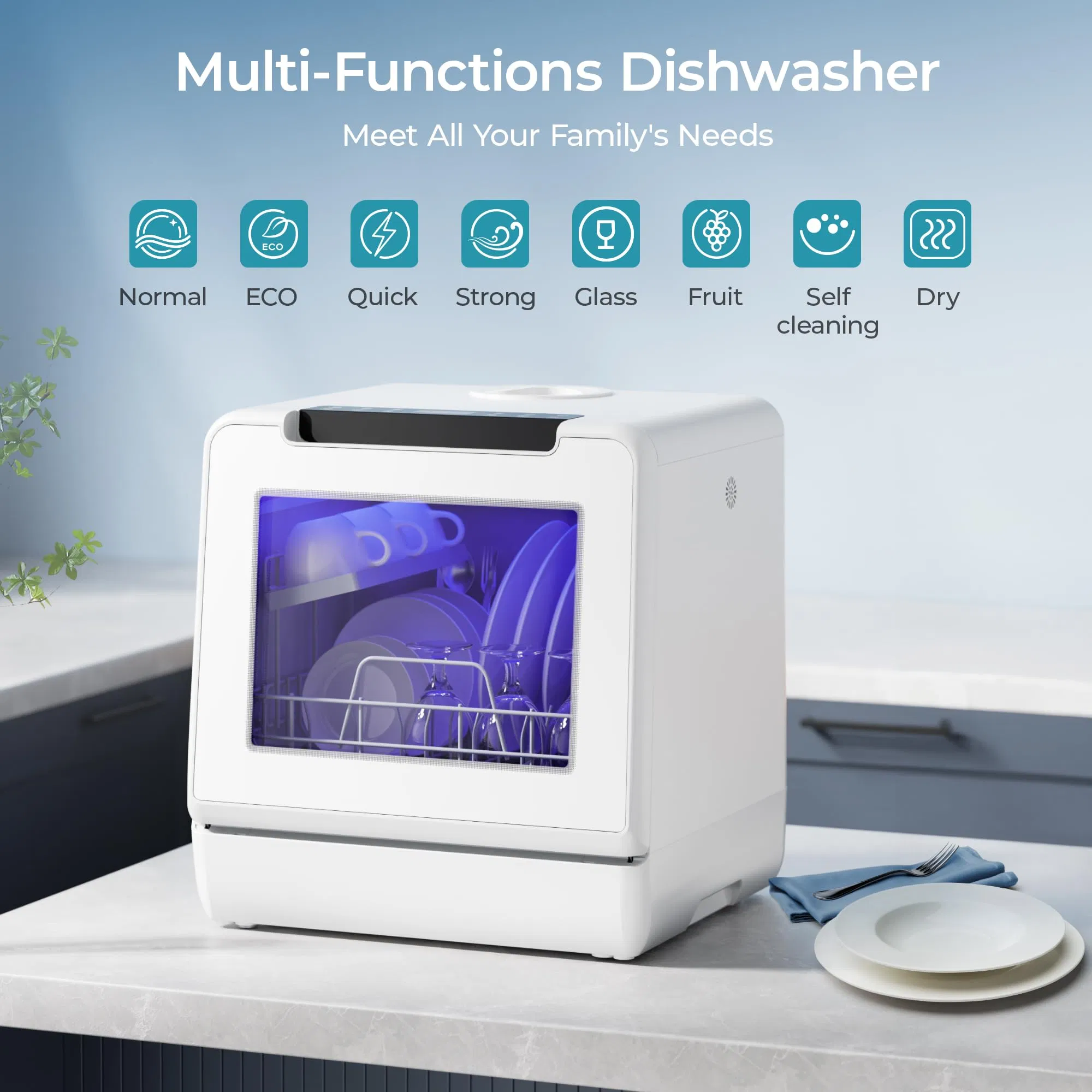 Small Kitchen Dishwasher with Water Tank for Versatile Use
