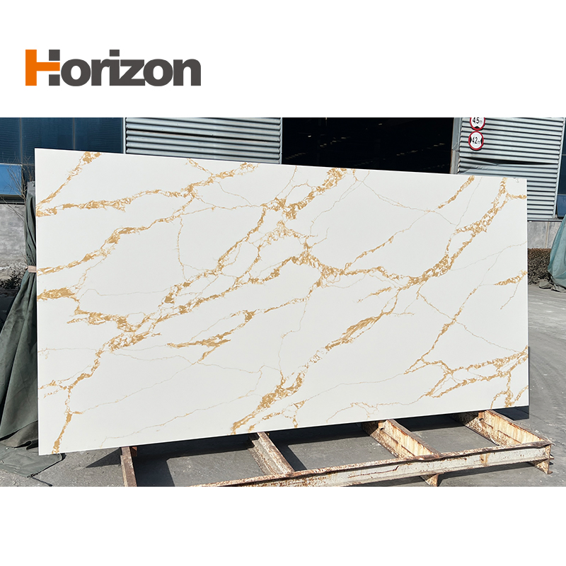 Gold Calacutta Quartz Italian White Stone Slabs Artificial Quartz Benchtops