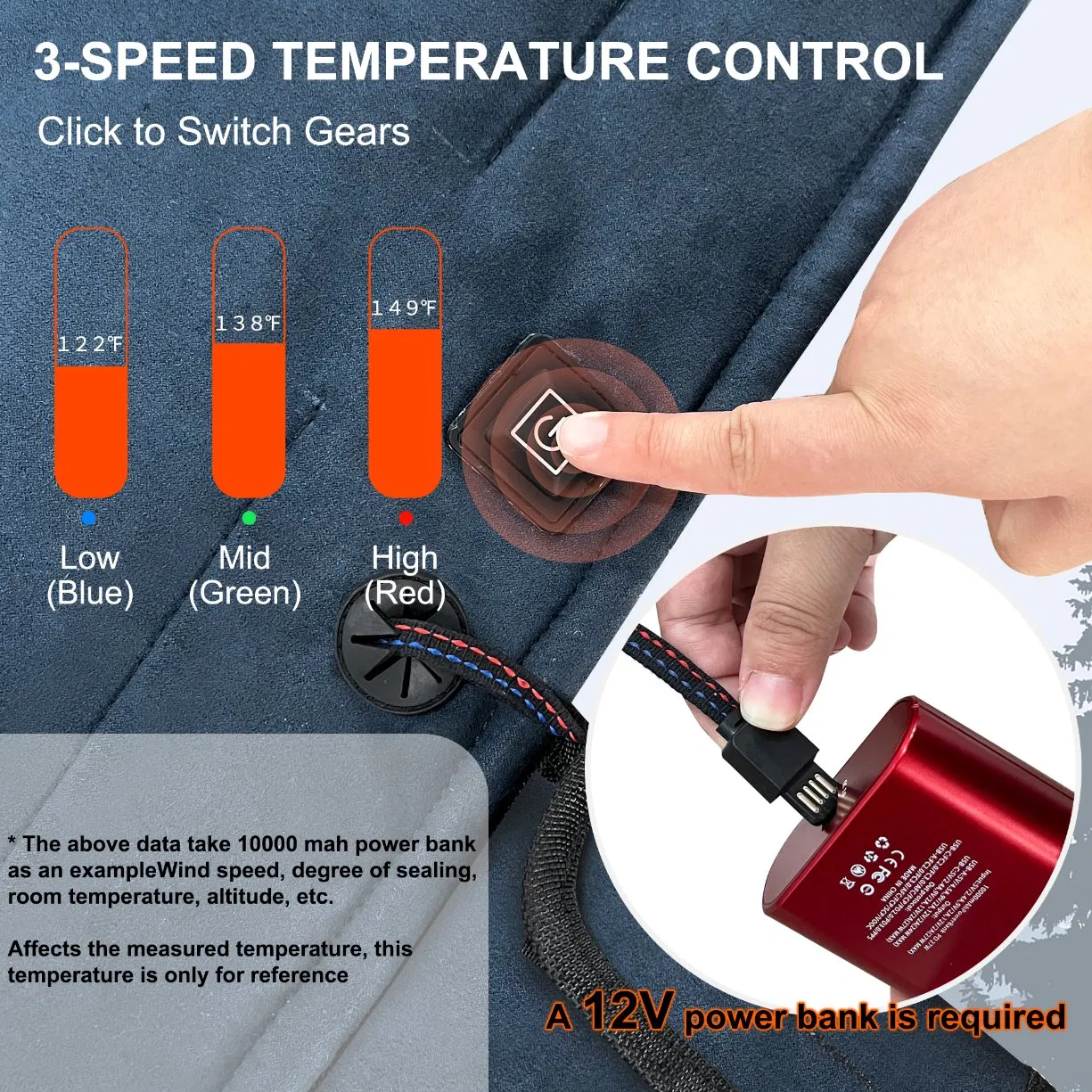 Mydays Tech Suede Electric Heated Camping Cot Mat Power Bank Winter Warmth