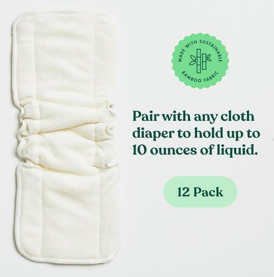 12 вкладышей для многоразовых подгузников, 4 слоя, бамбук