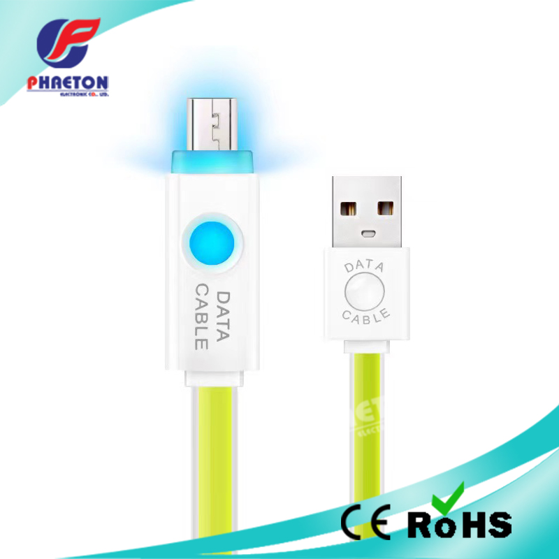 Flash Data Charger Flat Cable with LED Light Lighting Type C V8 Micro USB Charging Cable