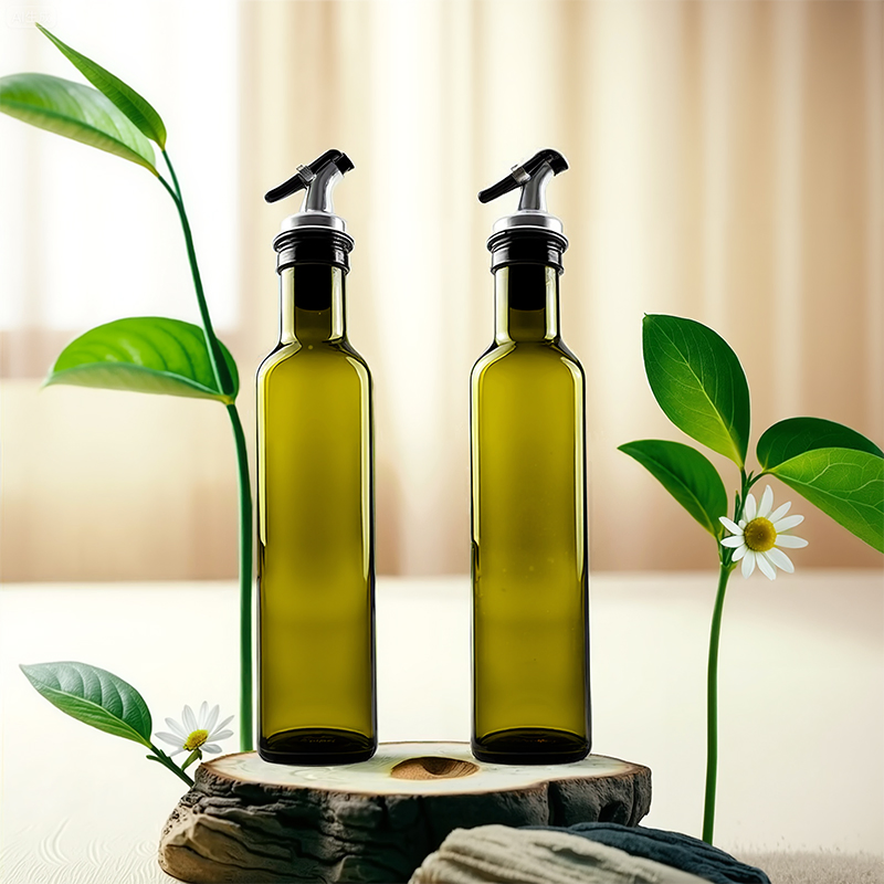 Vinegar Dispenser Bottle 250ml Green Glass Oil Bottle with Pouring Spouts