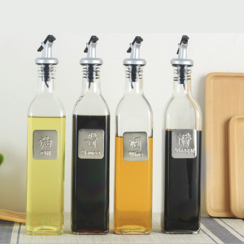 Food Grade Empty 17oz Glass Olive Oil Bottle 500ml Clear Oil Vinegar with Pourers and Funnel