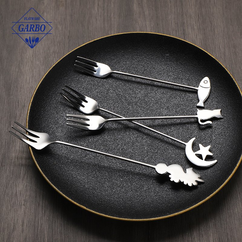 Cute Flatware Stainless Steel Cutlery Set Home OEM Handle Long Spoons Forks Set Bulk Wholesale Forks