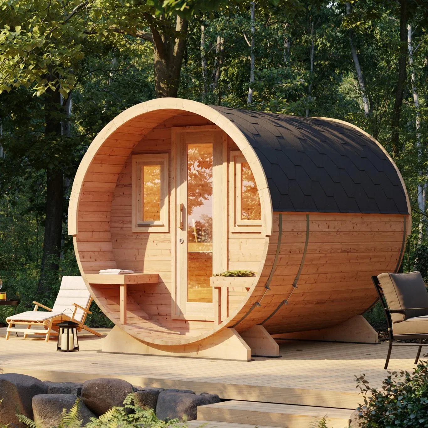 Панорамная сауна на 3-4 человека с крыльцом