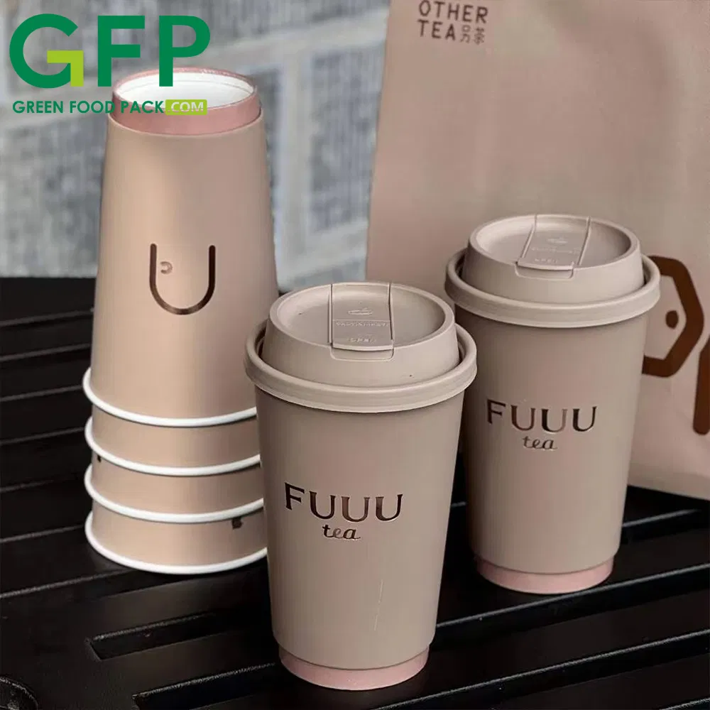 Бумажный стакан 16oz с логотипом, двойные стенки, розовое золото