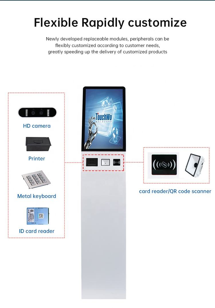 White Slanted 21.5 32 Inch Android Linux Touchscreen Self Ordering Kiosk