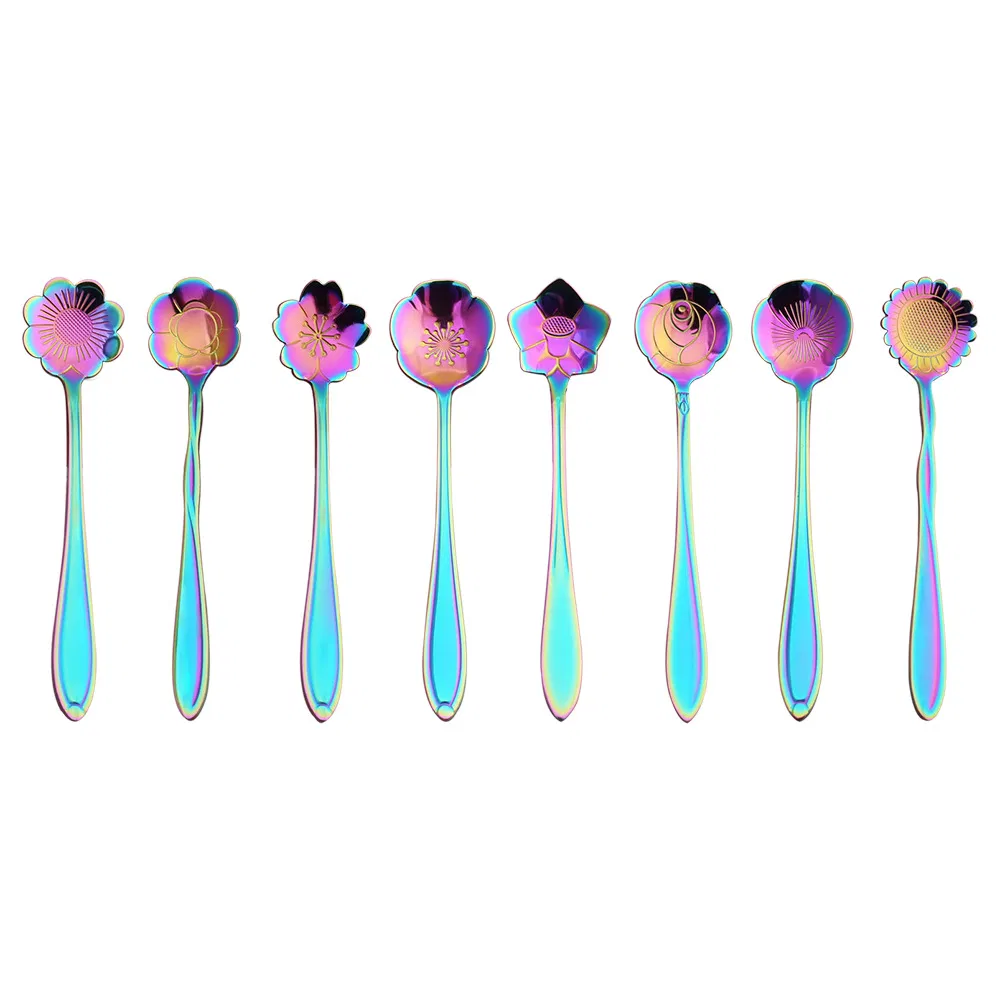 Colorful Gold Plated Flower Spoons Mixing Coffee Spoons