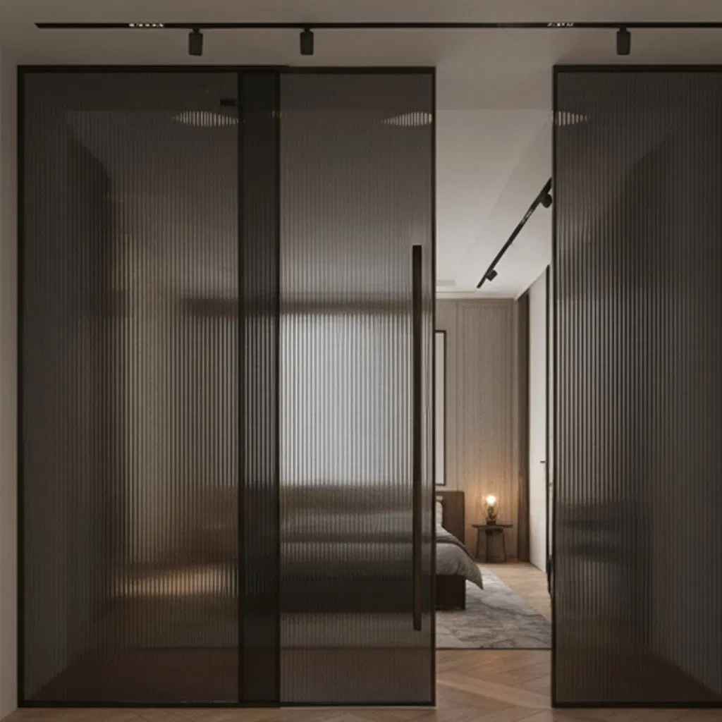 Artistic Black Straight Lines Frosted Glass Bathroom Glass
