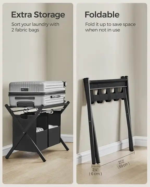 Modern Foldable 2-Pack Luggage Rack with 2 Removable Laundry Bags