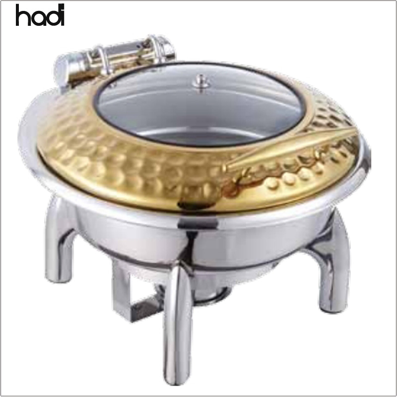 Gold 6L Stainless Steel Commercial Chafing Dish Buffet Set Chafters Chafing Dish Buffet in Gold Round Roll Top Chafing Dish